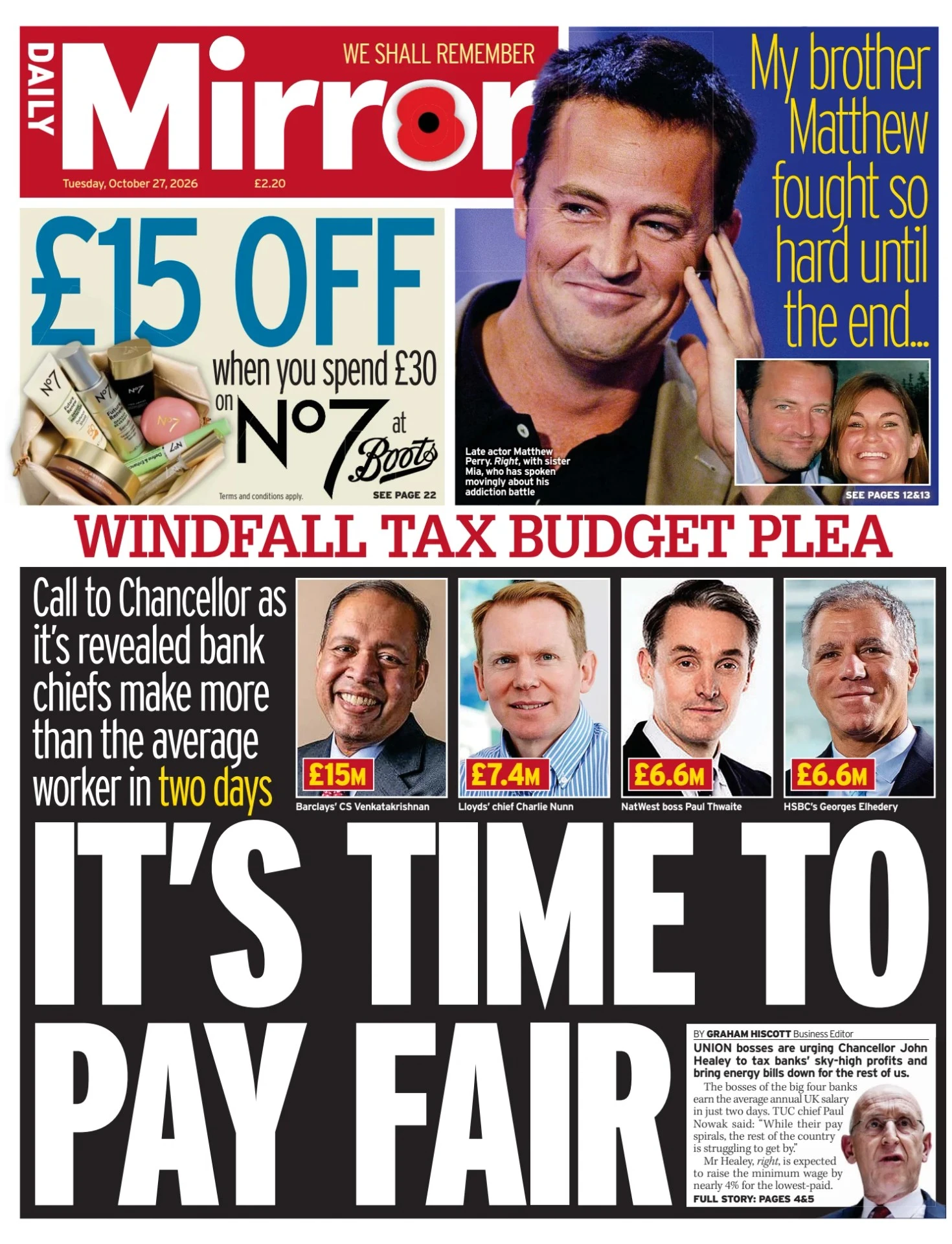 Prima-pagina-Daily Mirror-edizione-di-oggi-27-10-2026